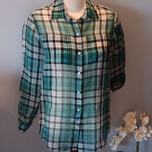 Michael Kors plaid sheer silk blouse